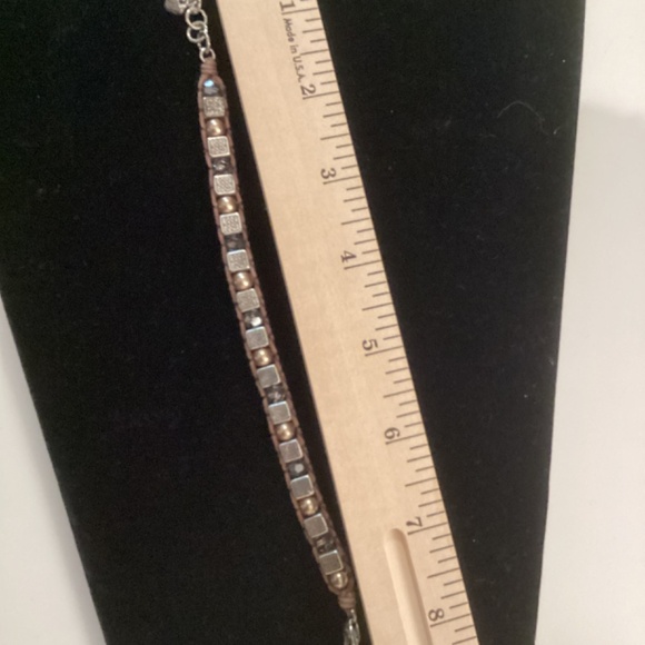 Brighton SEDONA Beaded Cord Bracelet 7” Square Silver tone Crystal Beads Retired - Picture 2 of 3